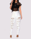 Fringe Hem Skinny Denim Jeans White S/0-2