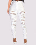 Fringe Hem Skinny Denim Jeans White S/0-2