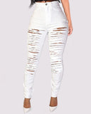Fringe Hem Skinny Jeans White