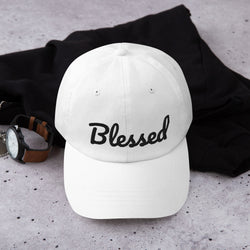 Alotofit Blessed Black Text Embroidered Dad hat