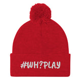 Alotofit WH?PLAY White Embroidered Pom-Pom Beanie