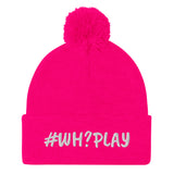 Alotofit WH?PLAY White Embroidered Pom-Pom Beanie