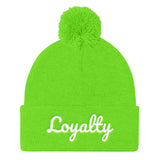 Alotofit Loyalty White Embroidered Pom Pom Knit Cap