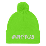Alotofit WH?PLAY White Embroidered Pom-Pom Beanie