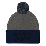 Alotofit Know Better Do Better Black Embroidery Pom Pom Knit Cap