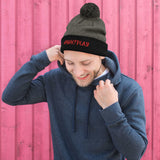 Alotofit WH?PLAY Red Embroidered Pom-Pom Beanie