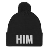 Alotofit HIM White Embroidered Text Pom-Pom Beanie