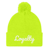 Alotofit Loyalty White Embroidered Pom Pom Knit Cap