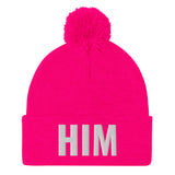 Alotofit HIM White Embroidered Text Pom-Pom Beanie