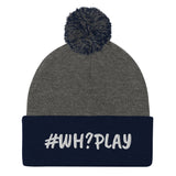 Alotofit WH?PLAY White Embroidered Pom-Pom Beanie