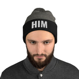Alotofit HIM White Embroidered Text Pom-Pom Beanie
